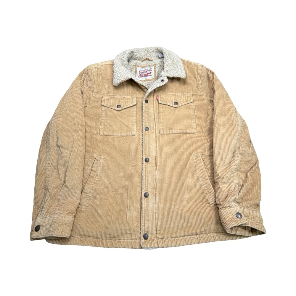 Levi's Corduroy Jacket Mens L Tan Sherpa Lined Trucker Western Rugged Coat